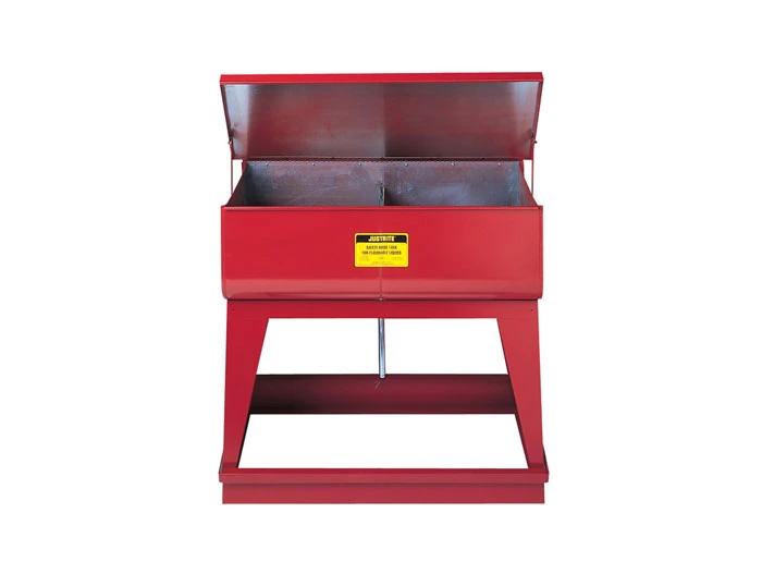 Twin 9 Gallon Chamber Rinse Tank, Floor-Standing, Foot-Operated Self-Close Cover, 2 Plugs, Steel, Red - 27260
