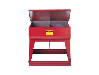 Twin 9 Gallon Chamber Rinse Tank, Floor-Standing, Foot-Operated Self-Close Cover, 2 Plugs, Steel, Red