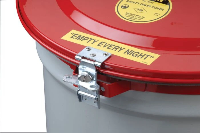 VaporTrap™ drum Cover with Gasket and Port for 55 Gallon drum, Manual-Close, Steel, Red - 26754