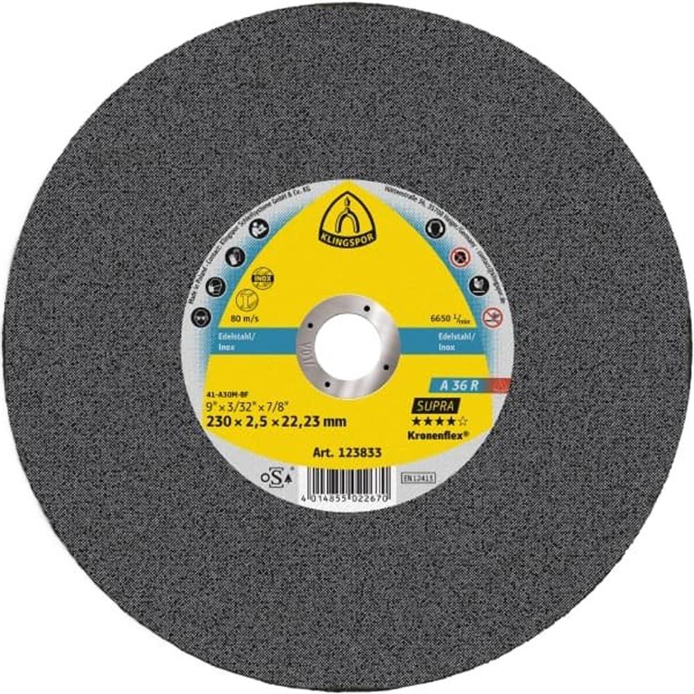 Klingspor A36R Cutting Disc Supra plan - 22.23mm, Stainless steel