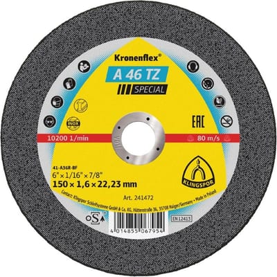 Klingspor A46TZ Spezial Cutting Disc 125-1.6 plain steel/rf plan - 22.23mm, Stainless steel, steel