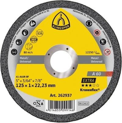 Klingspor A60 Cutting Disc Extra plan - 22.23mm, Metal, Stainless steel