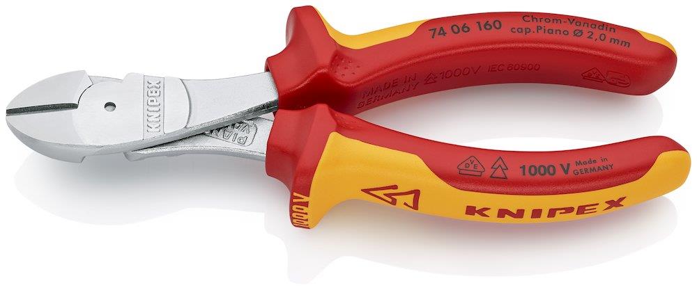 Knipex 7406 Heavy Duty Side Cutting Pliers chrome-plated VDE 1000 Volt - 160mm, 4mm