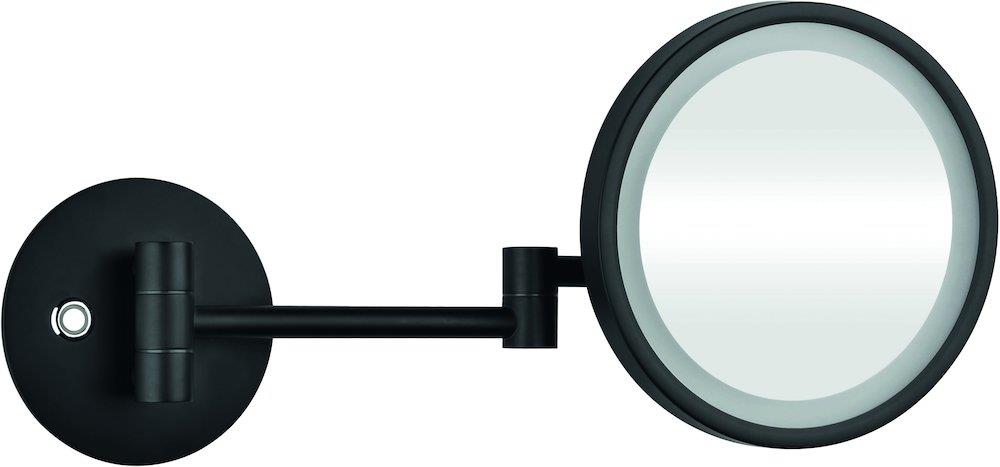 Kriss Athena Cosmetic Mirror 200 mm Round Matte Black with Frame Light