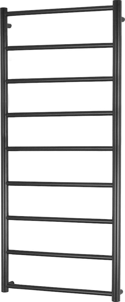 Kriss Polaris Towel Warmer - 600 x 1250mm, Combi (Central/District/Electric), Matte Black, 9 Horizontal Round Pipes