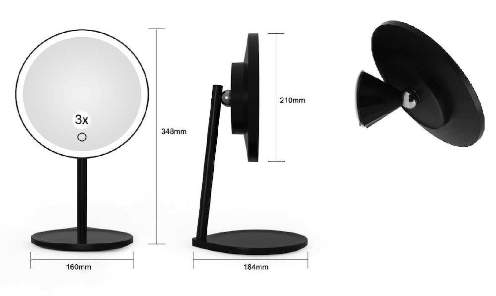 Kriss Simple Cosmetic mirror - 348mm, Matte black, 210mm, Round, Yes, frame