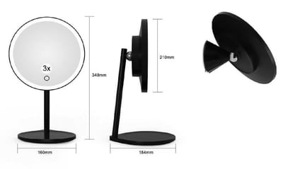 Kriss Simple Cosmetic mirror - 348mm, Matte black, 210mm, Round, Yes, frame