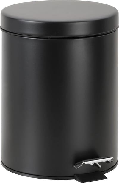 Kriss Simple Pedal Bin Matte Black Powder-Coated Stainless Steel 5 L