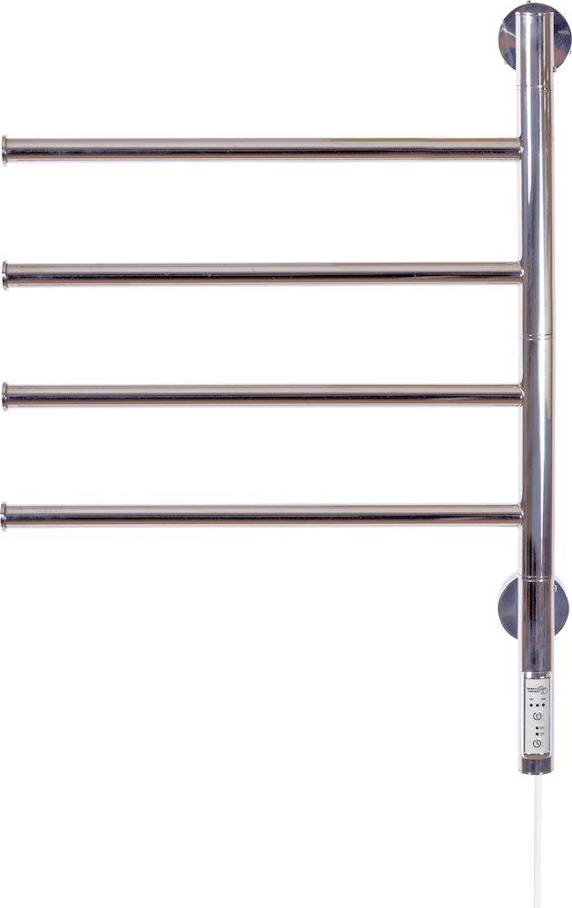 Kriss Tinto towel warmer polished stainless steel - 445mm, 625mm, electric heating, horizontal pipe, swivelling arms, round pipe, 4pcs