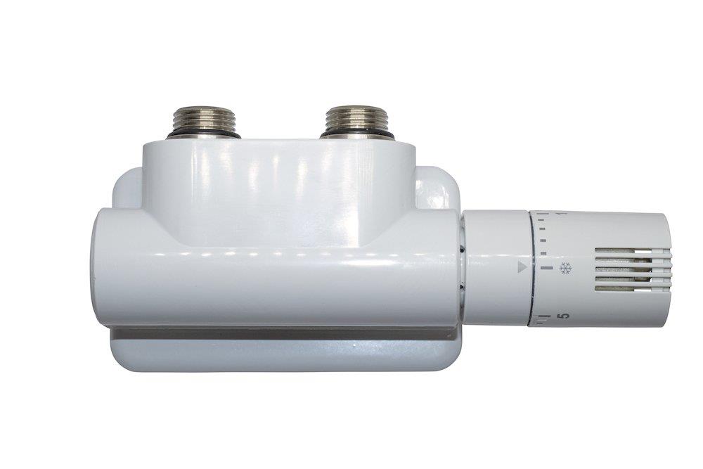 Kriss Twin Valve set with room thermostat angular forward flow to the right - 1/2"