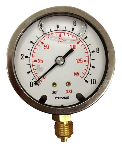 Manometer glycerin-filled stud downward - 1/4", 63mm, 0-10 bar