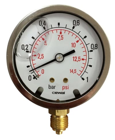 Manometer Glycerin-filled Stud Downward - 1/4", 63mm, 0-1 bar