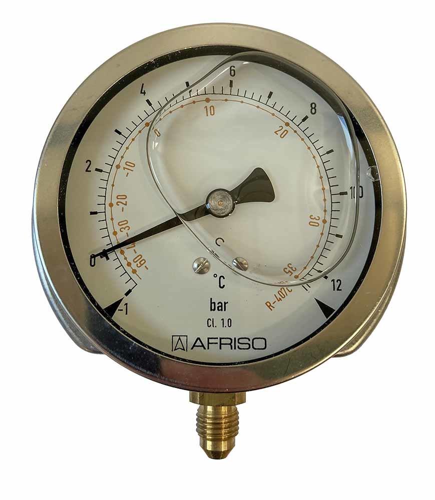 Manometer - R407C, -1 - 12,5bar, 80mm