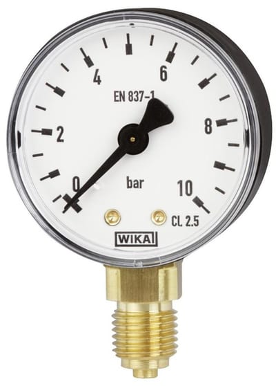 Manometer with pipe thread air-filled studs downward - 1/4", 63mm, 0bar, 10bar