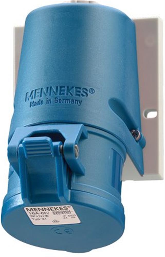 Mennekes TwinContact 27001 CEE Wall Outlet - 3P, 16A, 230V, H6, blue