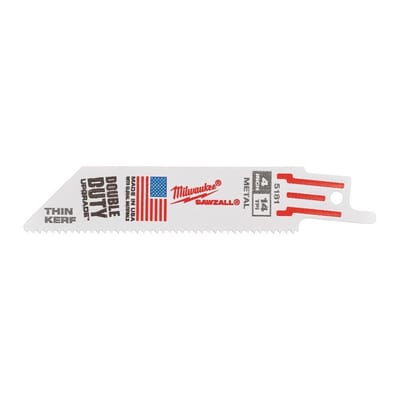 Milwaukee Sawzall Thin Kerf Reciprocating Saw Blade - 100mm, 14 TPI, steel, stainless steel, not-ferrous metal, 5