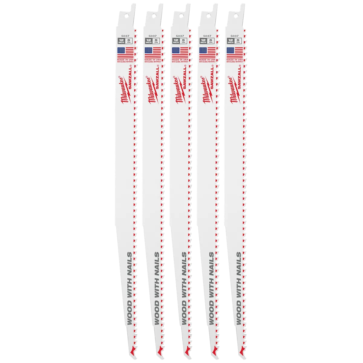 Milwaukee Tool 12" 5 TPI Sawzall® Blades (5 Pk) 48-00-5037
