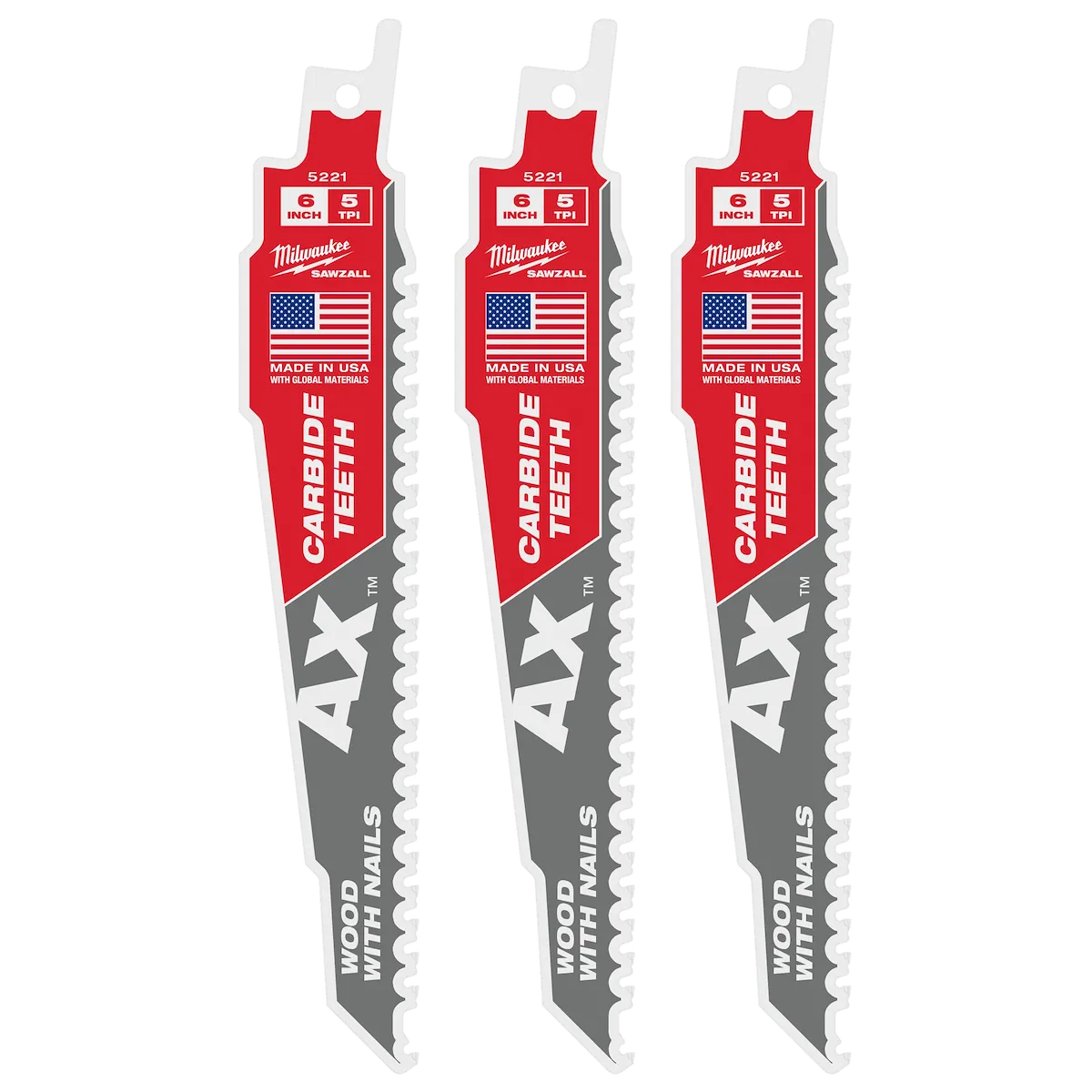 Milwaukee Tool (1PK) 6" 5T AX™ w/ Carbide Teeth SAWZALL® Blade 48-00-5221