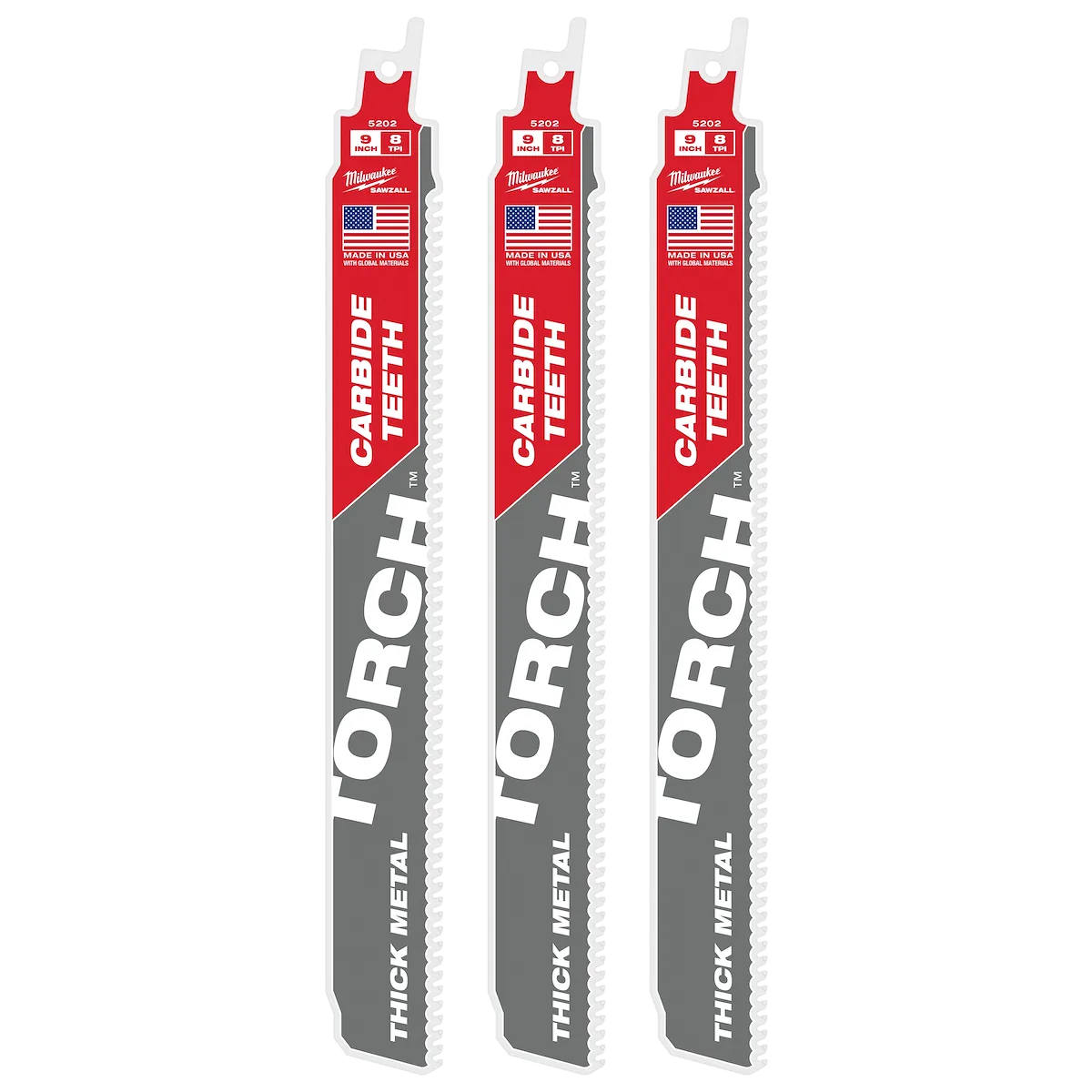 (3PK) 8TPI 9" TORCH™ w/ Carbide Teeth SAWZALL® Blade