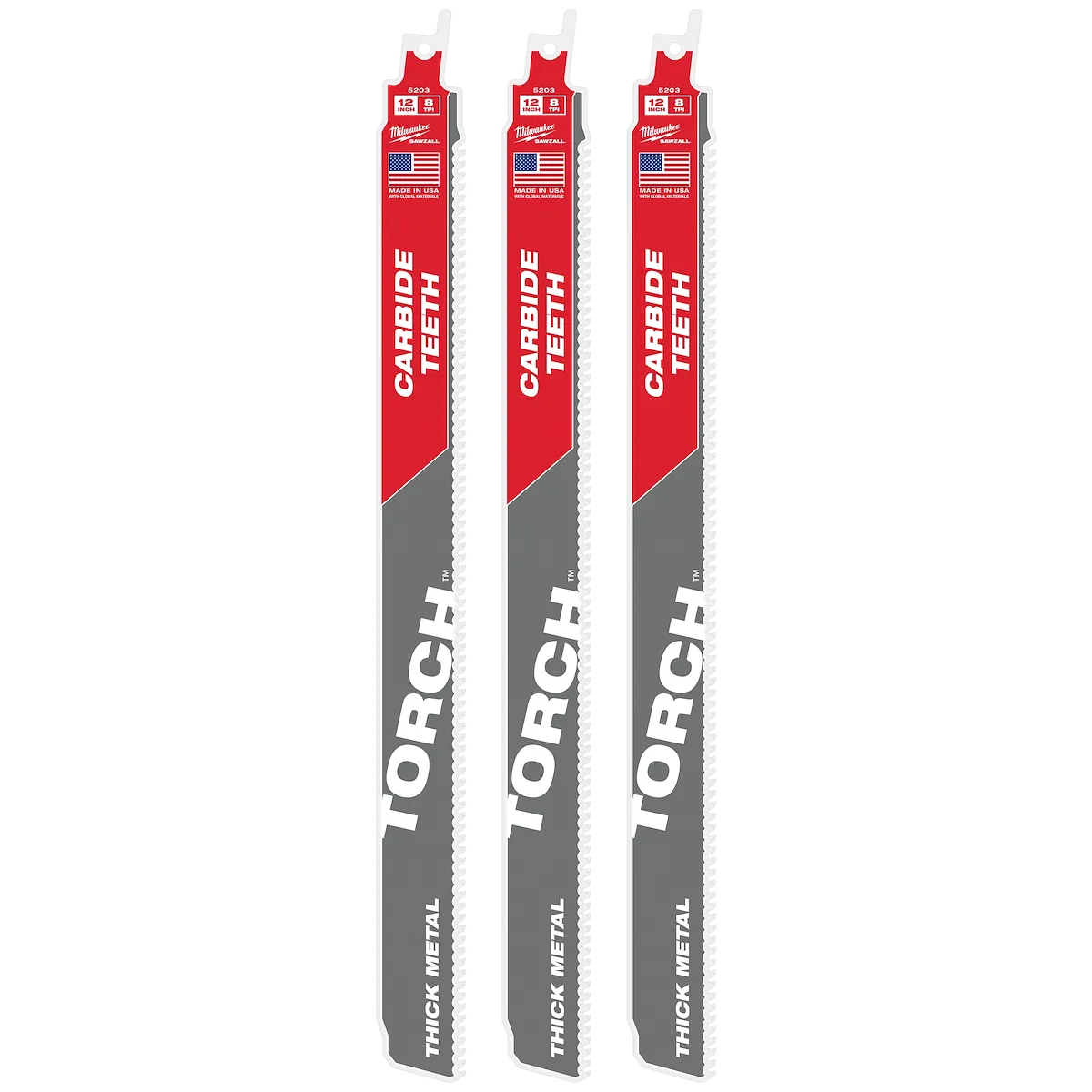 (3PK) 12" 8 TPI TORCH™ w/ Carbide Teeth SAWZALL® Blades