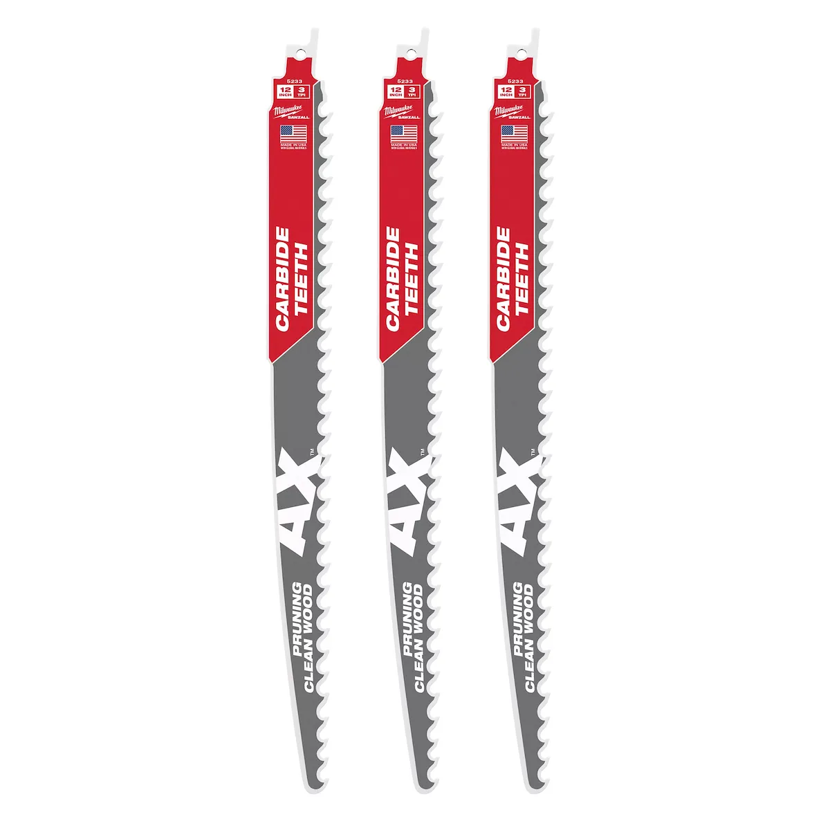 (3PK) 12" 3 TPI AX™ w/ Carbide Teeth SAWZALL® Blade