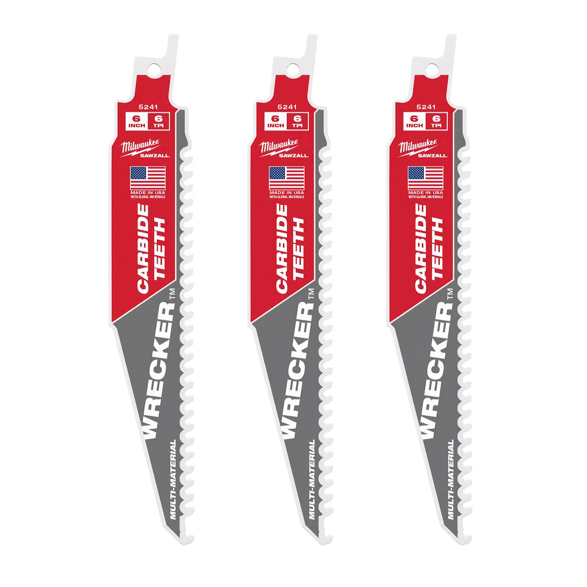 (3PK) 6" 6 TPI WRECKER™ w/ Carbide Teeth SAWZALL® Blade