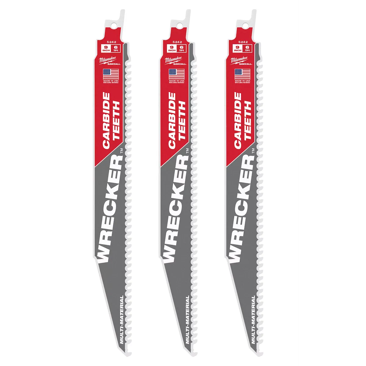 (3PK) 9" 6 TPI WRECKER™ w/ Carbide Teeth SAWZALL® Blade