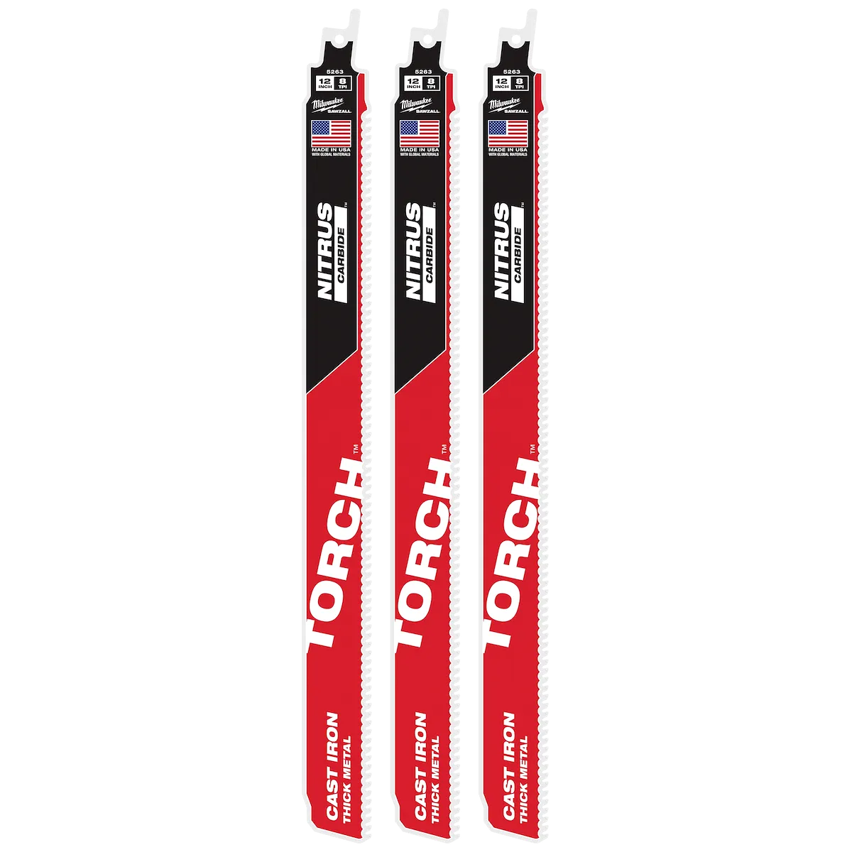 (3PK) 12" 8 TPI TORCH™ w/ NITRUS Carbide™ SAWZALL® Blade