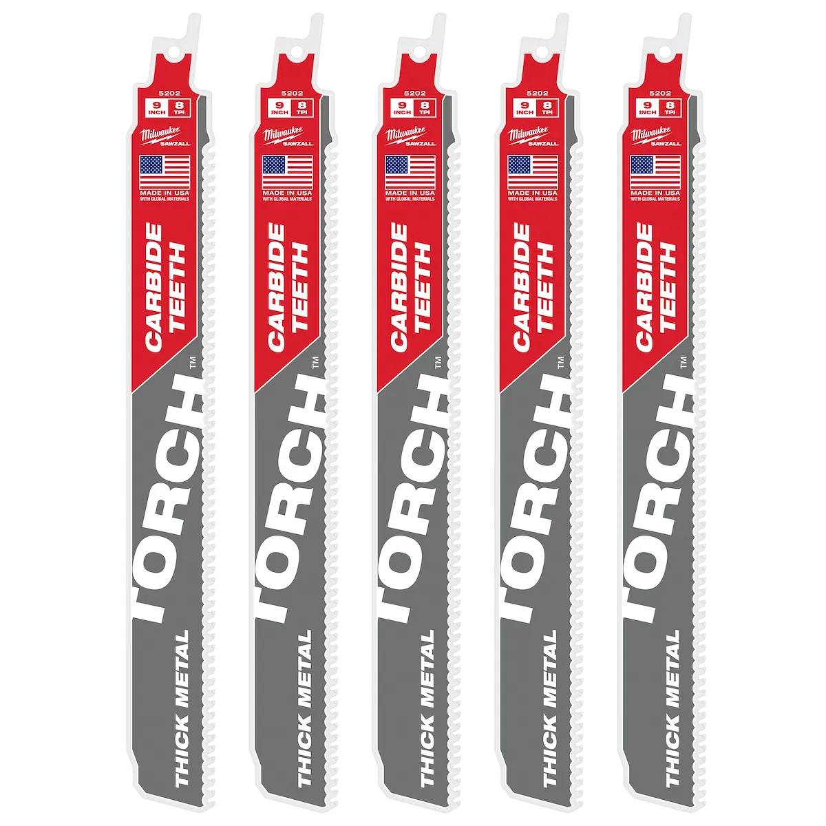 (5PK) 8TPI 9" TORCH™ w/ Carbide Teeth SAWZALL® Blade
