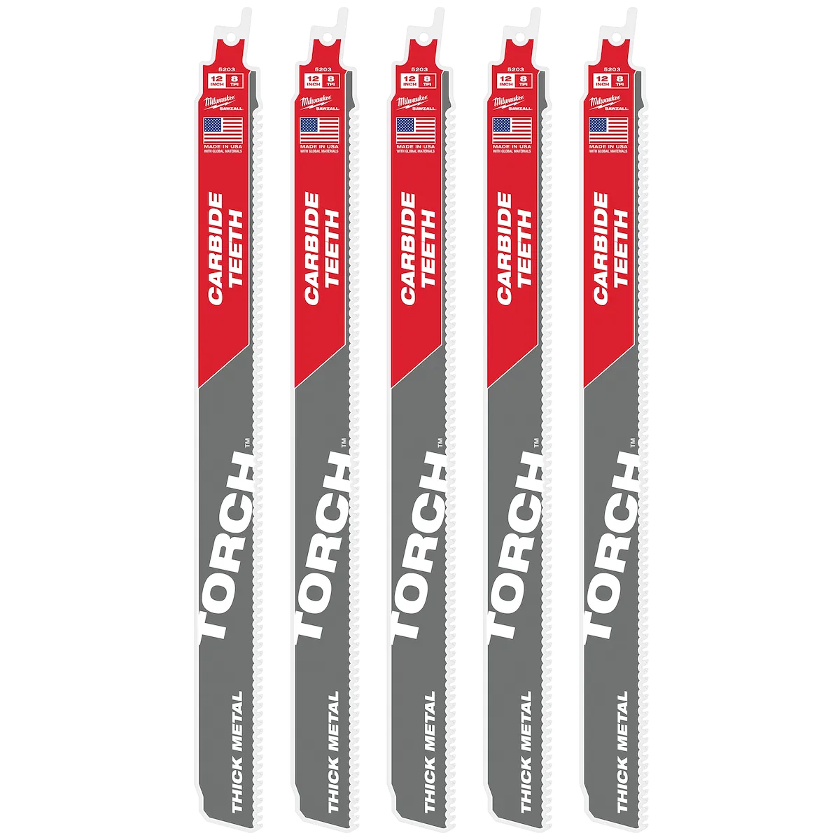 (5PK) 12" 8 TPI TORCH™ w/ Carbide Teeth SAWZALL® Blades