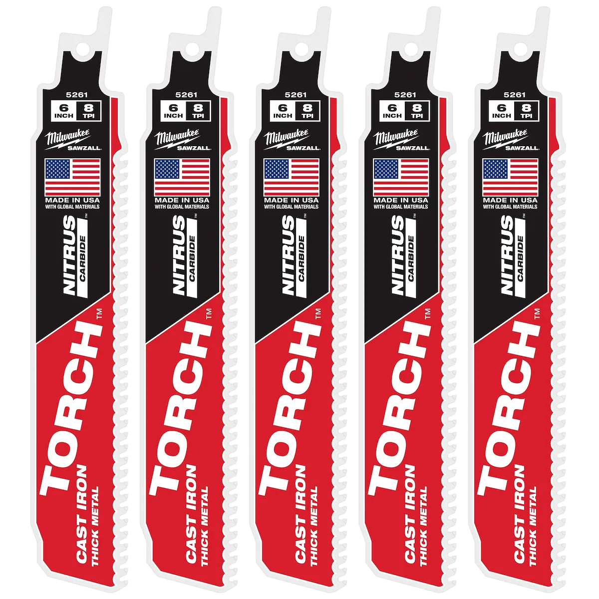 (5PK) 6" 8TPI Torch™ for CAST IRON w/ Nitrus Carbide™