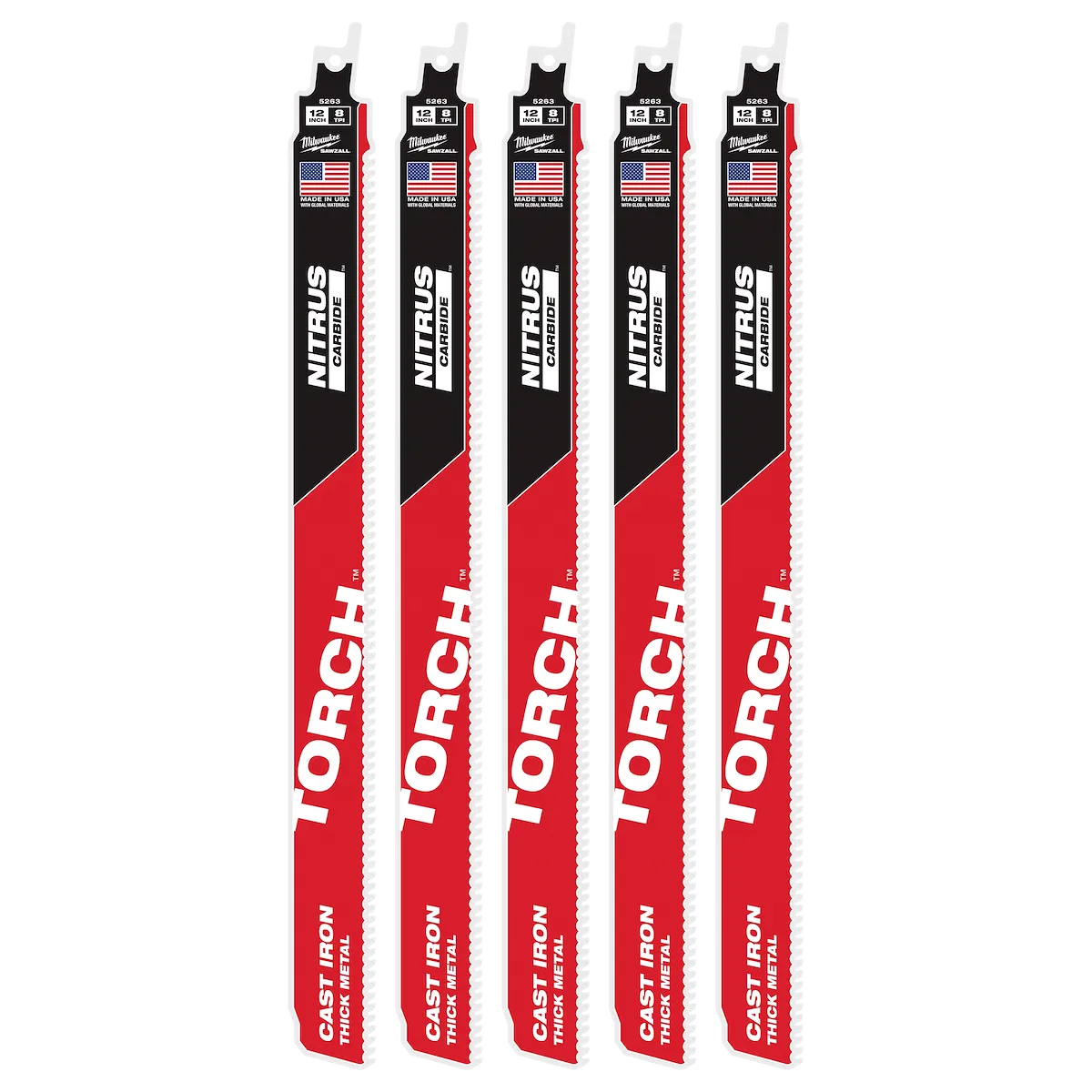 (5PK) 12" 8 TPI TORCH™ w/ NITRUS Carbide™ SAWZALL® Blade