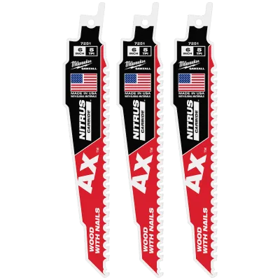 6" 5 TPI AX™ w/NITRUS™ Carbide Teeth SAWZALL® Blade for Wood with Nails 3PK