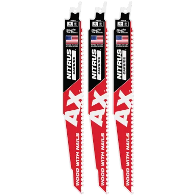9" 5 TPI AX™ w/NITRUS™ Carbide Teeth SAWZALL® Blade for Wood with Nails 3PK