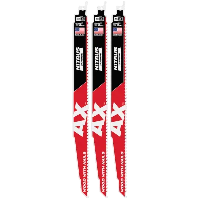 12" 5 TPI AX™ w/NITRUS™ Carbide Teeth SAWZALL® Blade for Wood with Nails 3PK