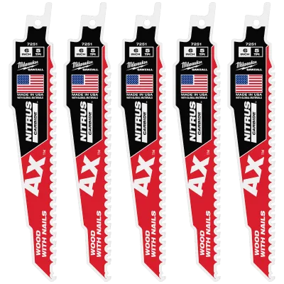 6" 5 TPI AX™ w/NITRUS™ Carbide Teeth SAWZALL® Blade for Wood with Nails 5PK