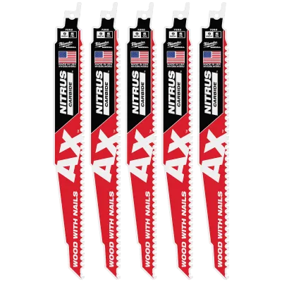 9" 5 TPI AX™ w/NITRUS™ Carbide Teeth SAWZALL® Blade for Wood with Nails 5PK