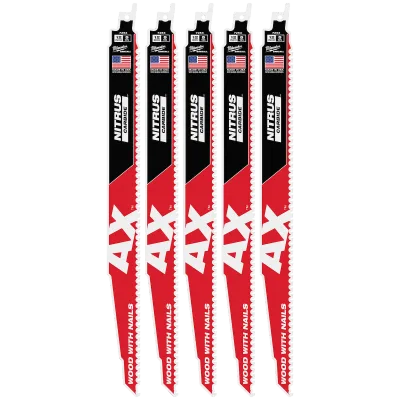 12" 5 TPI AX™ w/NITRUS™ Carbide Teeth SAWZALL® Blade for Wood with Nails 5PK