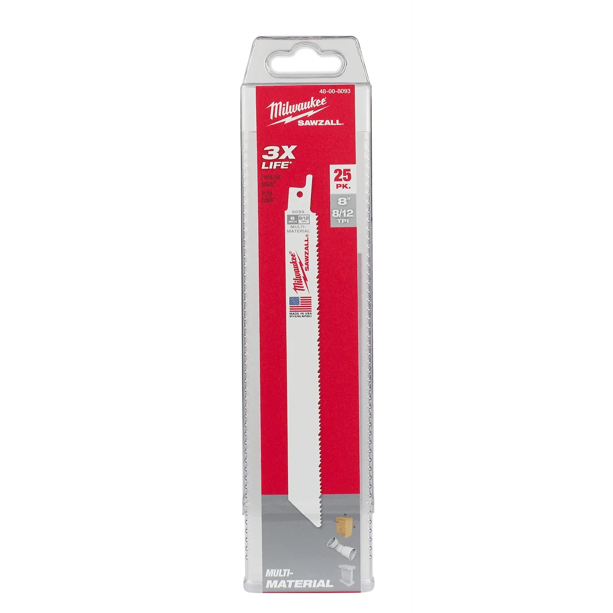 Milwaukee Tool 8" 8/12 TPI SAWZALL® Blades (25 Pk) 48-00-8093