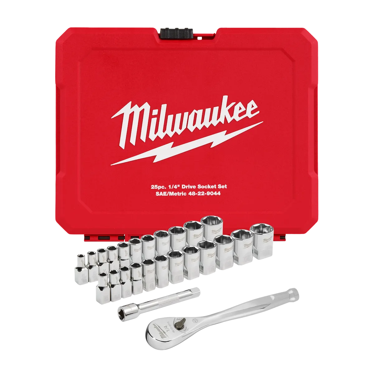 25PC 1/4" Drive Metric & SAE Ratchet and Socket Set