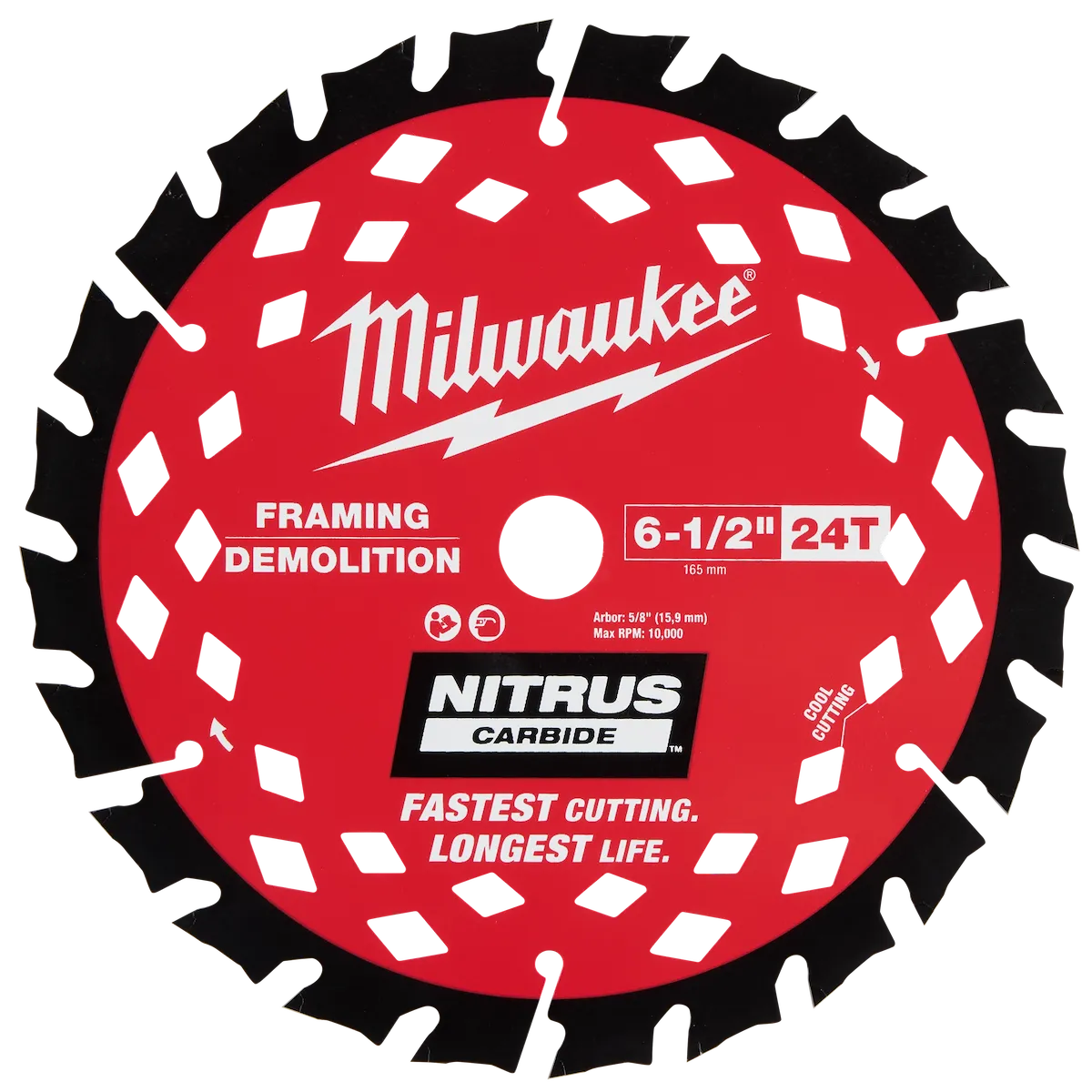 Milwaukee 6-1/2-Inch 24-Tooth NITRUS Carbide Framing & Demolition Circular Saw Blade — Single Pack