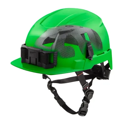 Class E BOLT™ Green Front Brim Safety Helmet w/ IMPACT ARMOR™ Liner