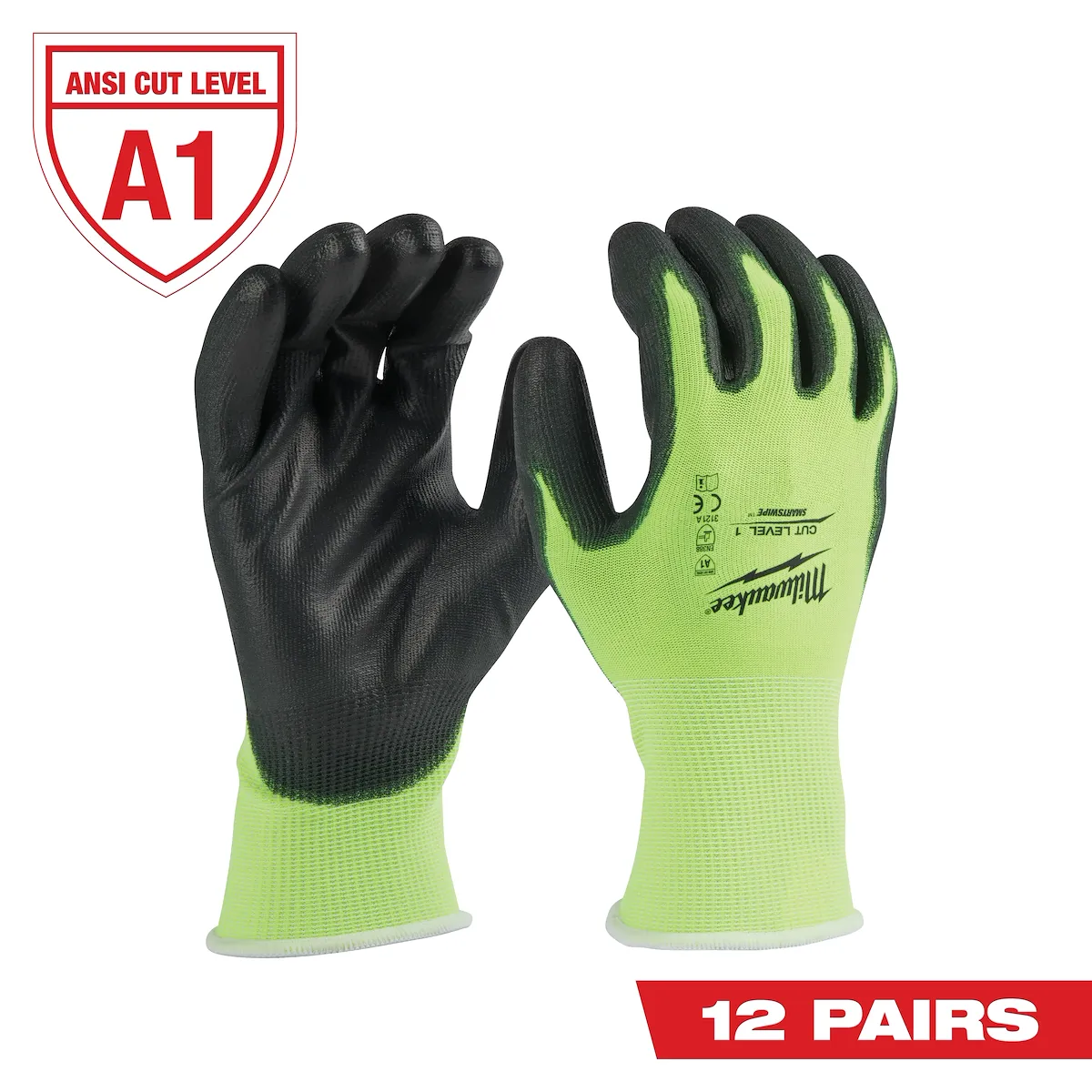 Milwaukee Tool Hi-Vis Cut Level 1 Polyurethane Dipped Gloves 48-73-8910B
