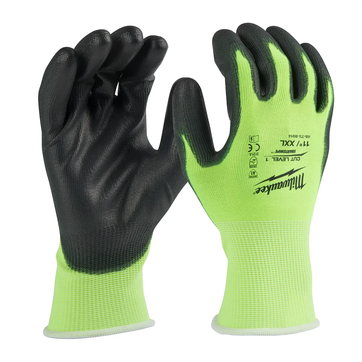 Milwaukee Tool Hi-Vis Cut Level 1 Polyurethane Dipped Gloves 48-73-8914