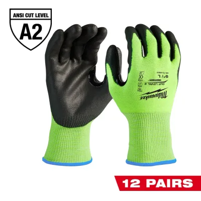Milwaukee Tool Hi-Vis Cut Level 2 Polyurethane Dipped Gloves 48-73-8921B