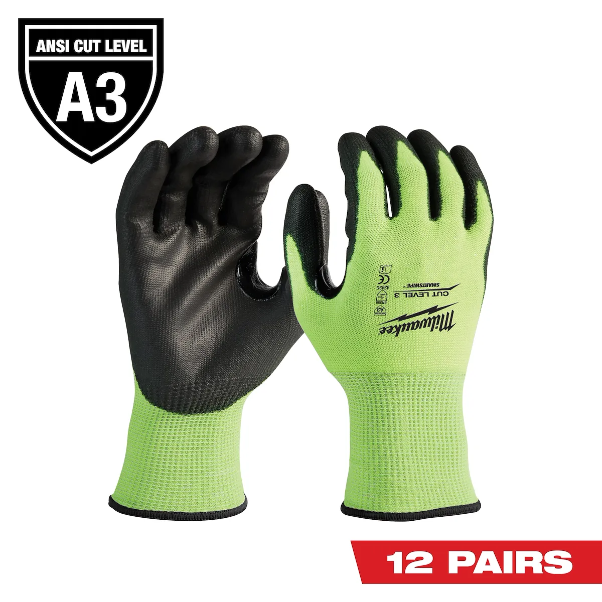 Milwaukee Tool Hi-Vis Cut Level 3 Polyurethane Dipped Gloves 48-73-8930B