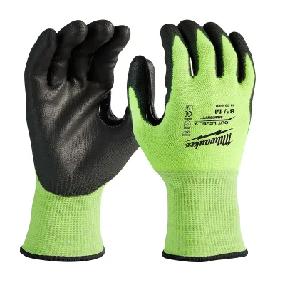 Milwaukee Tool Hi-Vis Cut Level 3 Polyurethane Dipped Gloves 48-73-8931