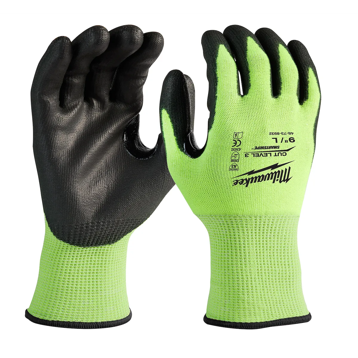 Milwaukee Tool Hi-Vis Cut Level 3 Polyurethane Dipped Gloves 48-73-8932
