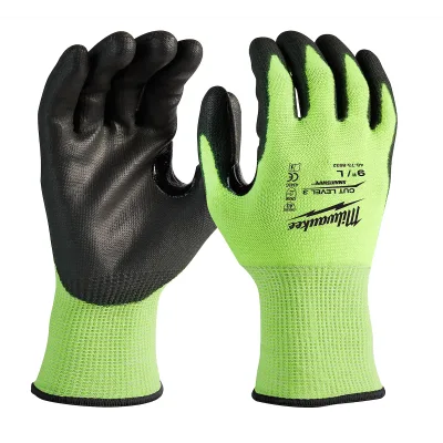 Milwaukee Tool Hi-Vis Cut Level 3 Polyurethane Dipped Gloves 48-73-8932