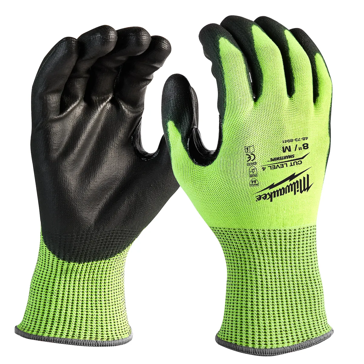 Milwaukee Tool Hi-Vis Cut Level 4 Polyurethane Dipped Gloves 48-73-8941B